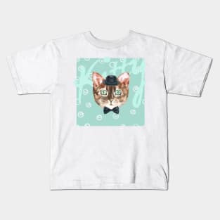Cute cat on summery pattern Kids T-Shirt